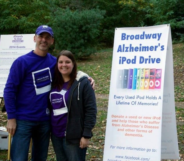 Alexis Gregos, Community Outreach Coordinator, with Dave Ross of the Broadway Alzheimer's iPod Drive